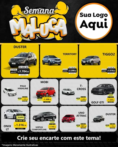 Modelo de Rede Social para Feed Instagram com o tema Semana Maluca para Concessionaria de Carros