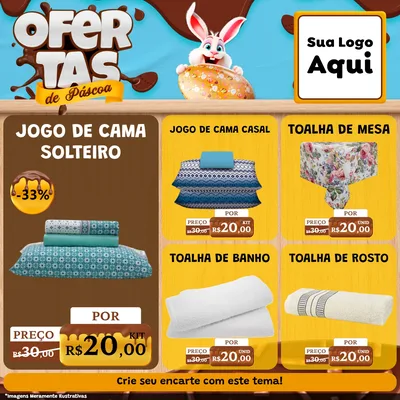 Modelo de Rede Social para Feed Facebook com o tema Ofertas de Páscoa para Cama, Mesa e Banho