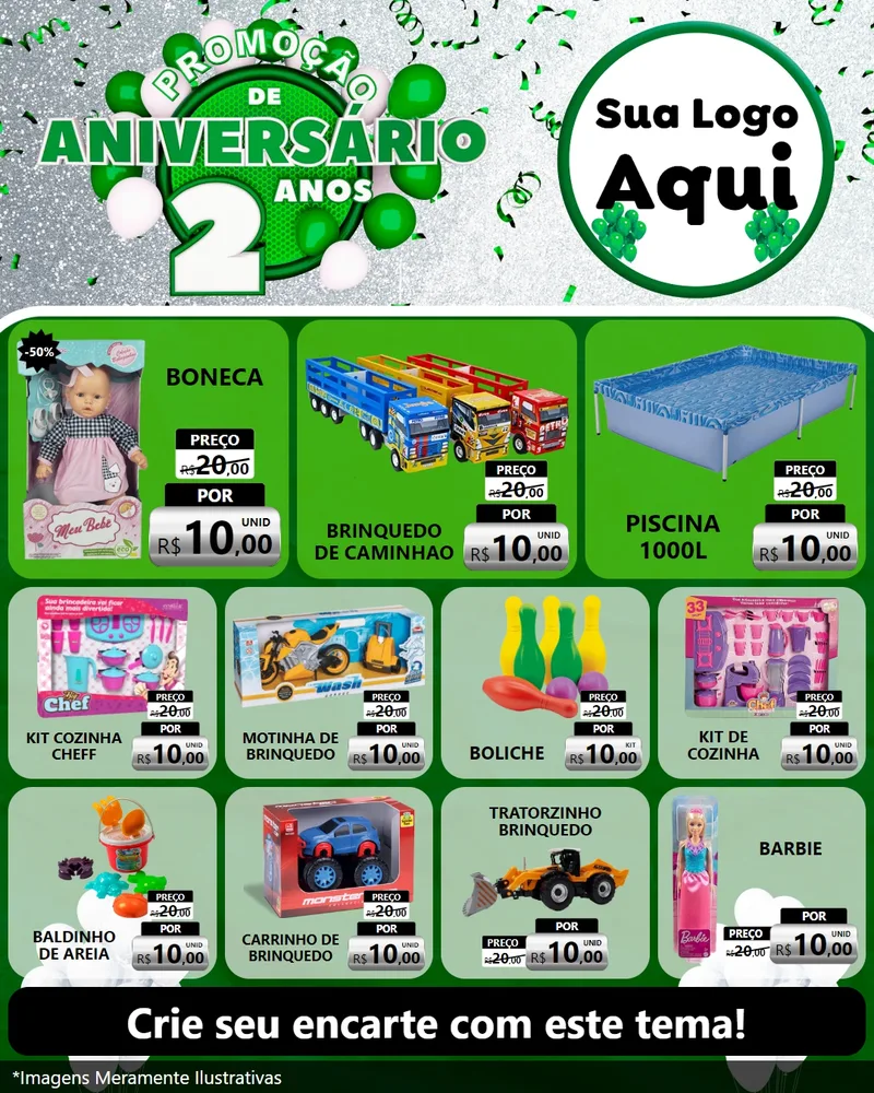 Modelo de Rede Social para Feed Instagram com o tema Promoção de Aniversário - 2 Anos para Brinquedos