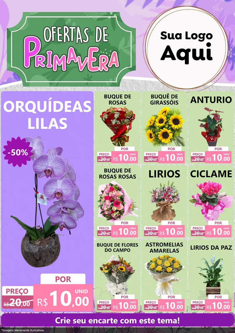 Modelo de Encarte para Encarte A4 Vertical com o tema Ofertas de Primavera para Floricultura e jardim
