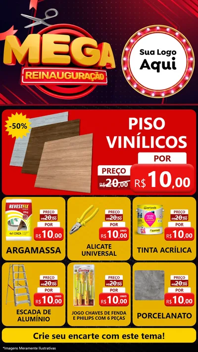 Modelo de Rede Social para Stories com o tema Mega Reinauguração para Material para Construção