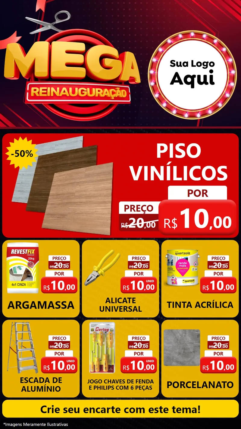 Modelo de Rede Social para Stories com o tema Mega Reinauguração para Material para Construção