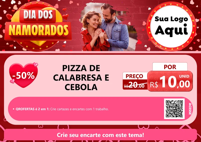 Modelo de Cartaz para Cartaz A4 Horizontal com o tema Dia Dos Namorados para Pizzaria