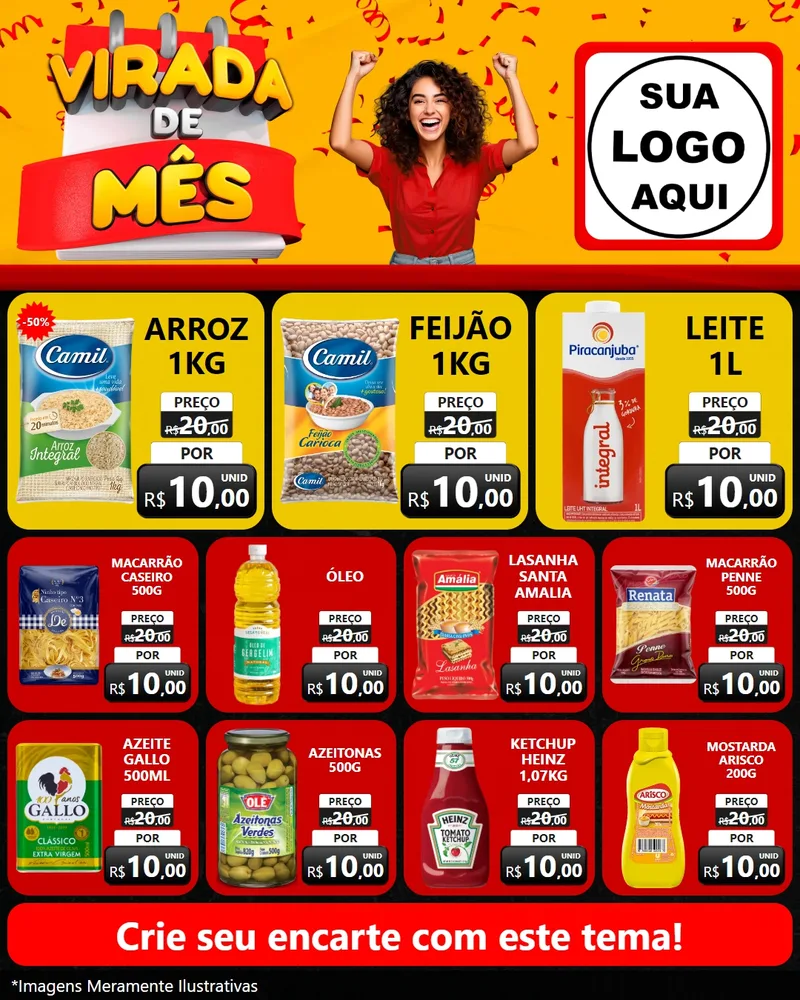 Modelo de Rede Social para Feed Instagram com o tema Virada de Mês para Supermercado