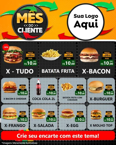 Modelo de Rede Social para Feed Instagram com o tema Mês do Cliente para Hamburgueria