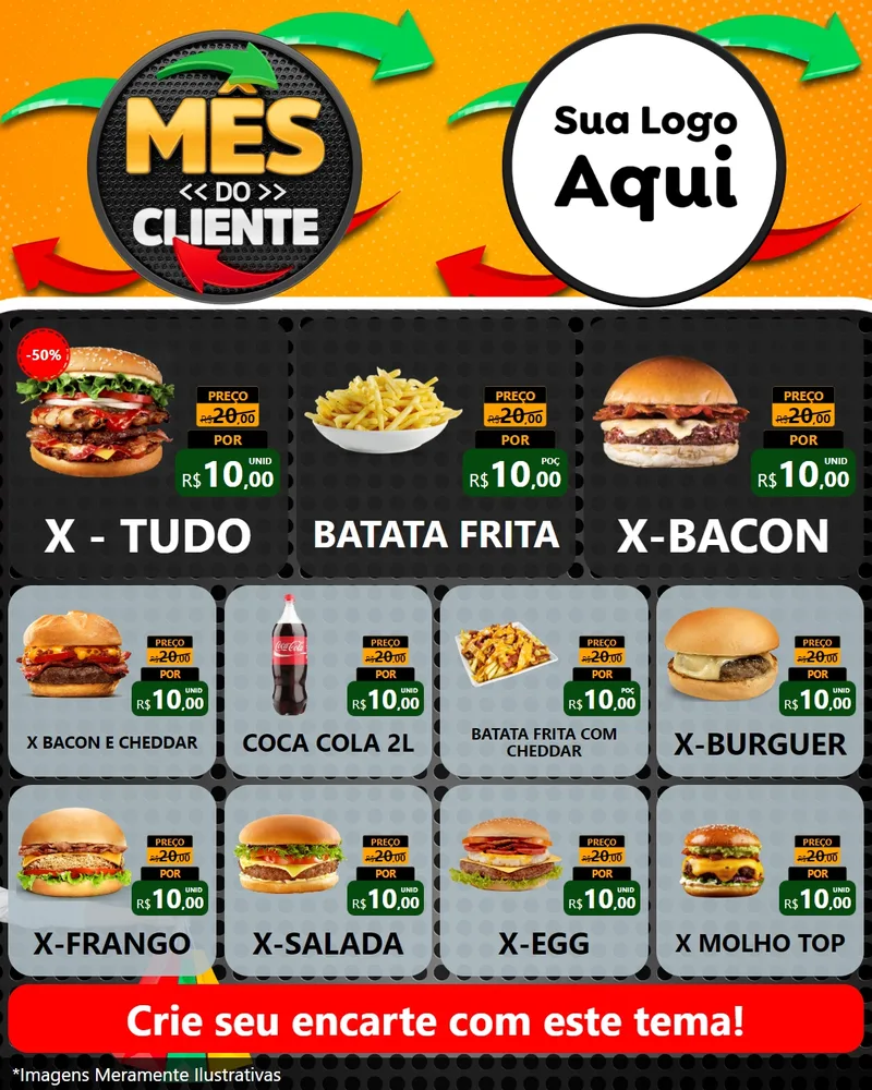 Modelo de Rede Social para Feed Instagram com o tema Mês do Cliente para Hamburgueria