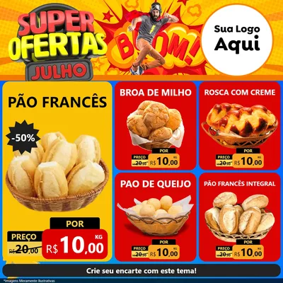 Modelo de Rede Social para Feed Facebook com o tema Super Ofertas Julho para Padaria