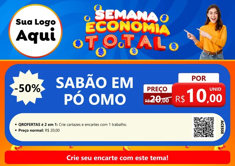 Modelo de Cartaz para Cartaz A4 Horizontal com o tema Semana Economia Total para Produtos de Limpeza