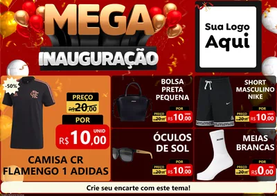 Modelo de Encarte para Encarte A4 Horizontal com o tema Mega Inauguração para Roupas e acessórios