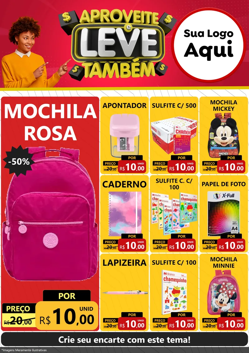 Modelo de Encarte para Encarte A4 Vertical com o tema Aproveite e Leve Também para Papelaria