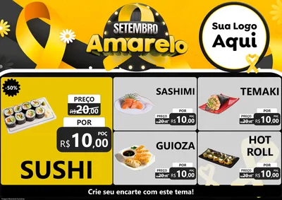 Modelo de Encarte para Encarte A4 Horizontal com o tema Setembro Amarelo para Comida japonesa