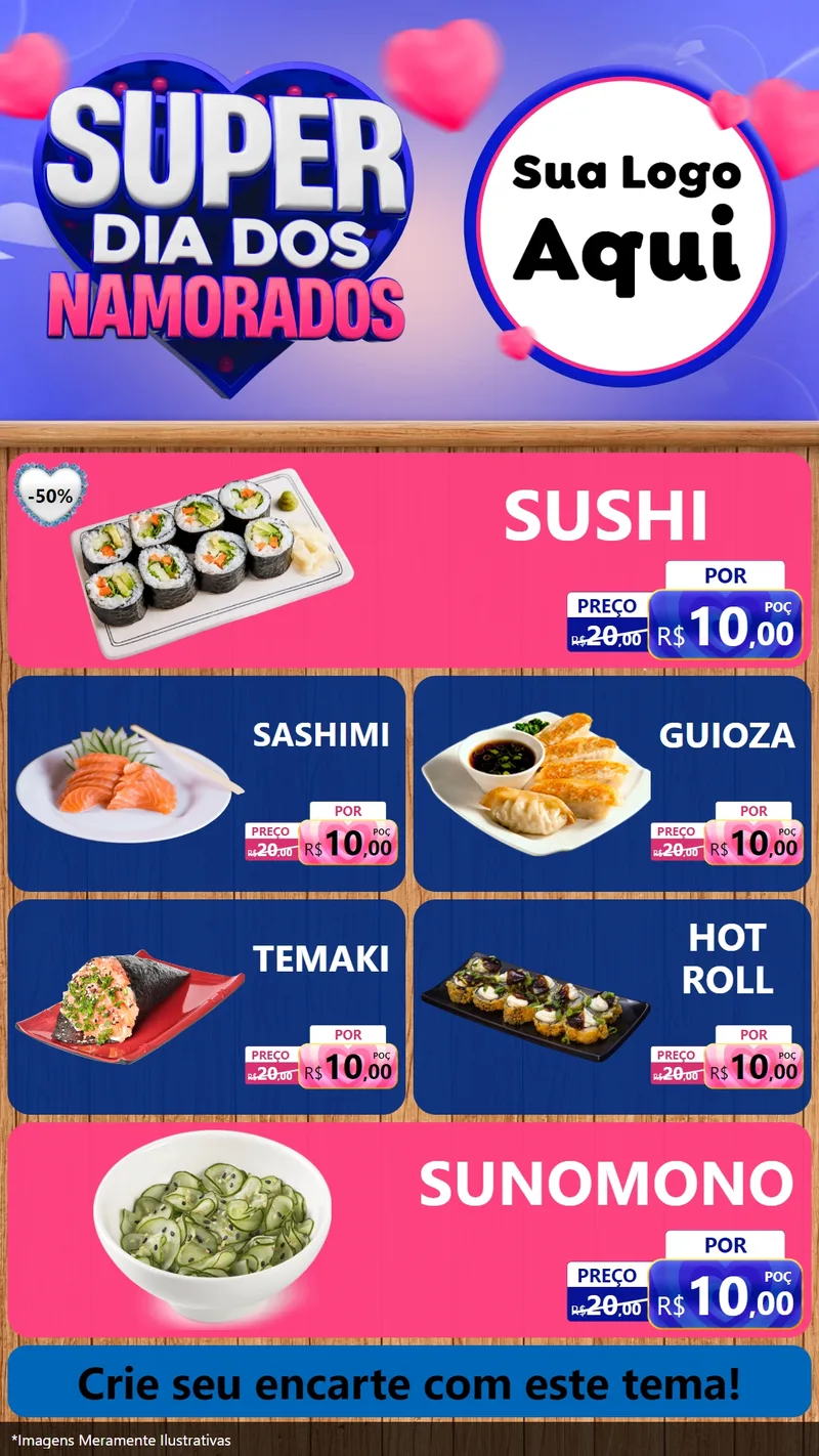 Modelo de TV para TV Vertical com o tema Super Dia dos Namorados para Comida japonesa