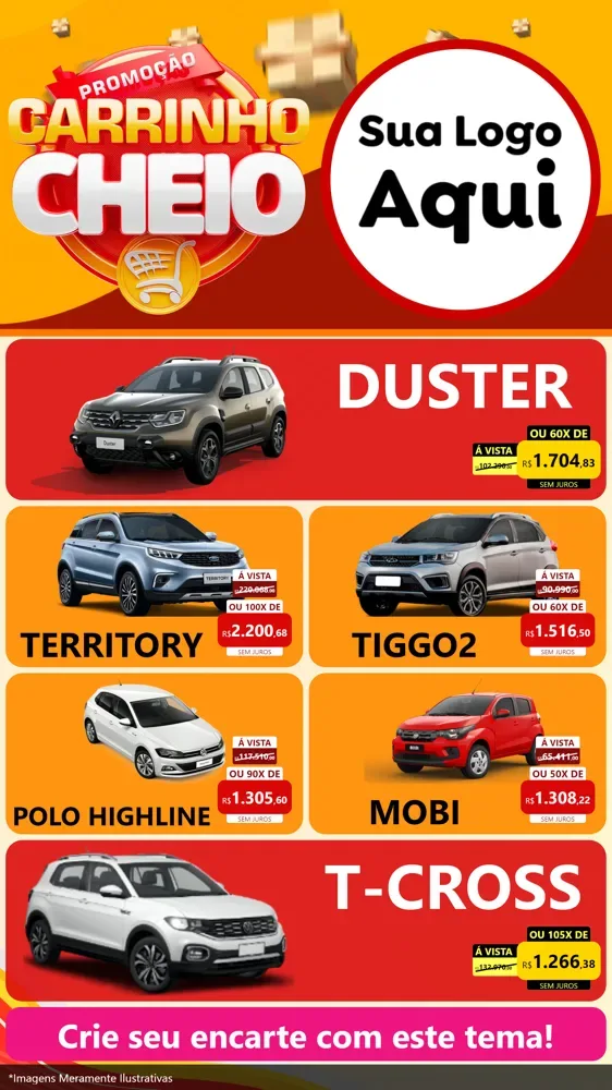 Modelo de TV para TV Vertical com o tema Promoção carrinho cheio para Concessionaria de Carros