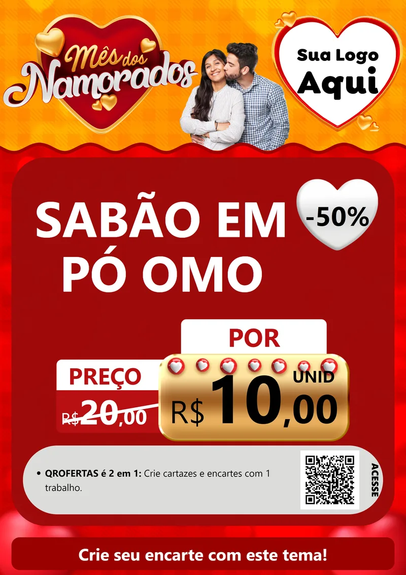 Modelo de Cartaz para Cartaz A4 Vertical com o tema Mês dos Namorados para Produtos de Limpeza