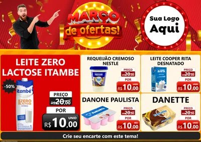 Modelo de Encarte para Encarte A4 Horizontal com o tema Março de Ofertas! para Frios e Laticínios