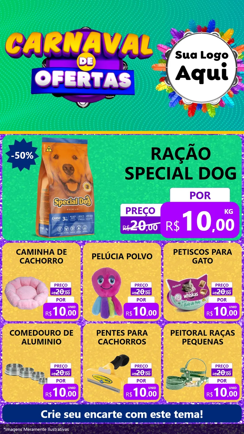 Modelo de Rede Social para Stories com o tema Carnaval de Ofertas para Pet Shop