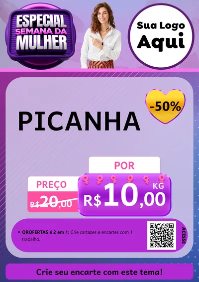 Modelo de Cartaz para Cartaz A4 Vertical com o tema Especial Semana da Mulher para Açougue