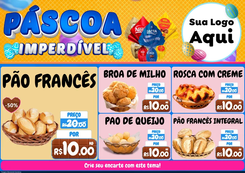 Modelo de Encarte para Encarte A4 Horizontal com o tema Páscoa Imperdível para Padaria