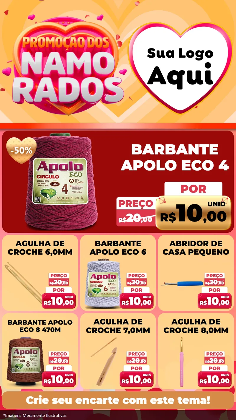 Modelo de Rede Social para Stories com o tema Promoção dos Namorados para Armarinho e Aviamentos