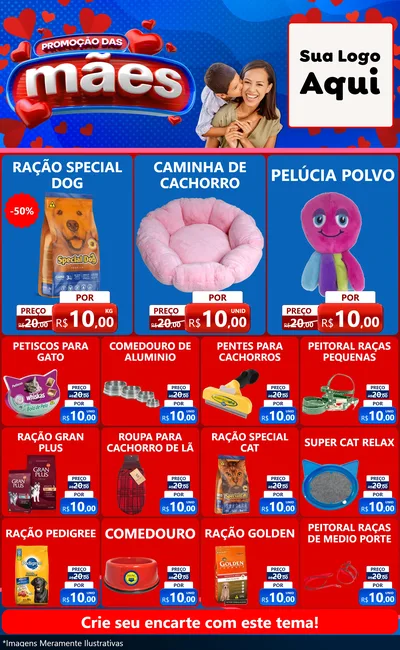 Modelo de Encarte para Encarte Grande com o tema Promoção das Mães para Pet Shop