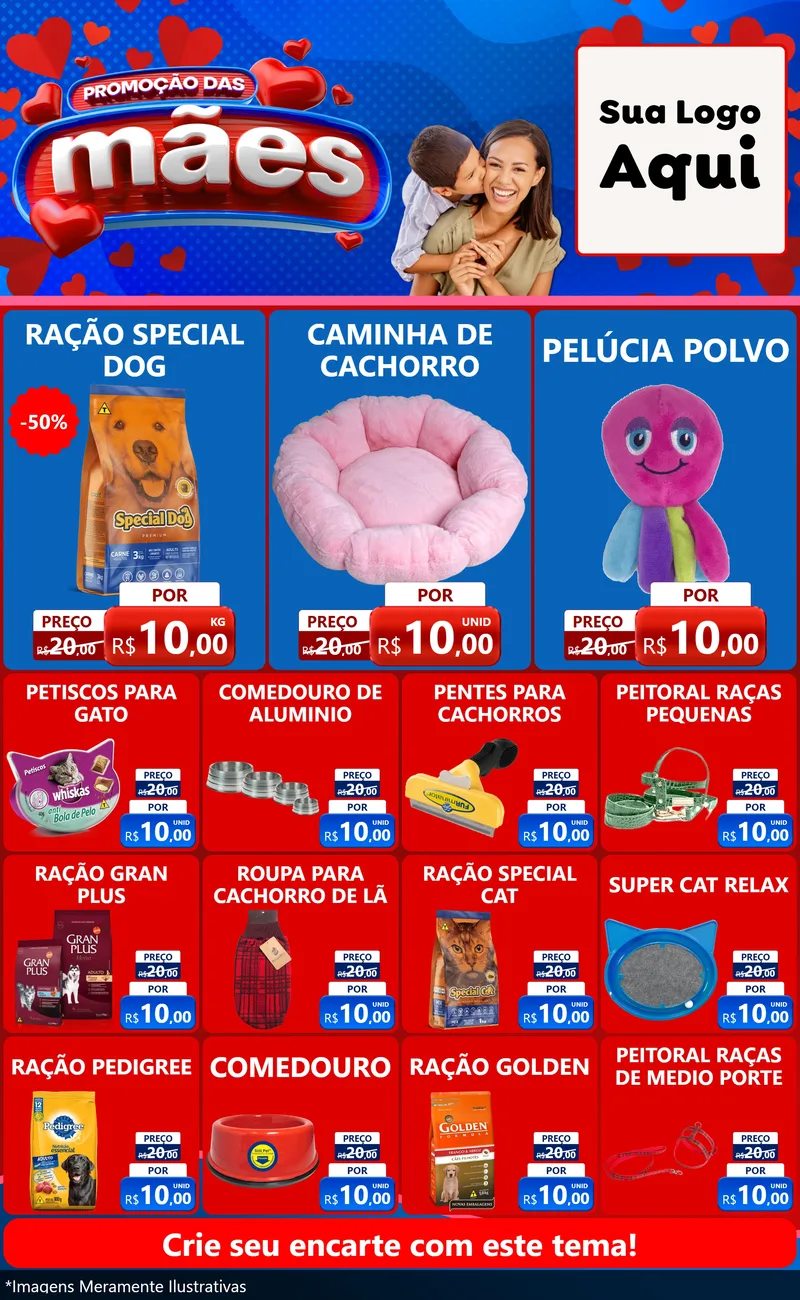 Modelo de Encarte para Encarte Grande com o tema Promoção das Mães para Pet Shop