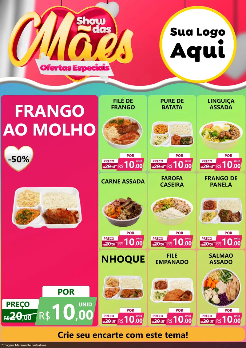 Modelo de Encarte para Encarte A4 Vertical com o tema Show das Mães - Ofertas Especiais para Restaurante