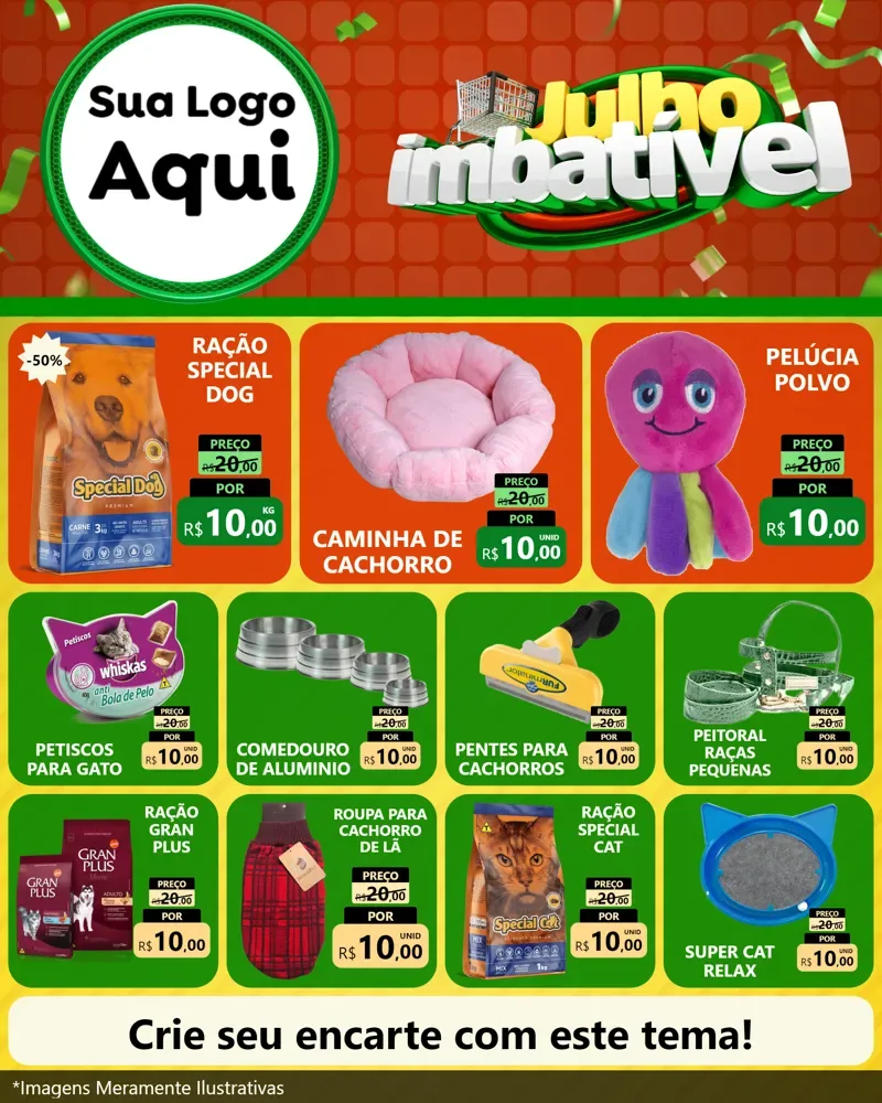Modelo de Rede Social para Feed Instagram com o tema Julho Imbatível para Pet Shop