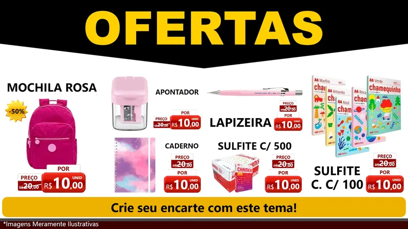 Modelo de TV para TV Horizontal com o tema Ofertas Preto e Vermelho Cartaz para Papelaria