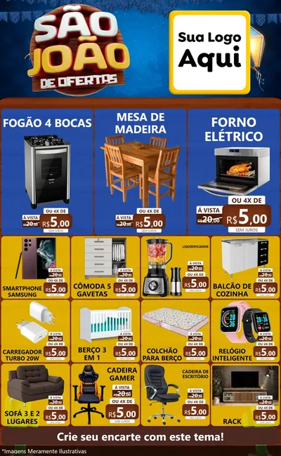 Modelo de Encarte para Encarte Grande com o tema São João Ofertas Imbatíveis! - Junina para Móveis e Eletro