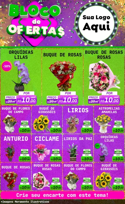 Modelo de Encarte para Encarte Grande com o tema Bloco de Ofertas para Floricultura e jardim