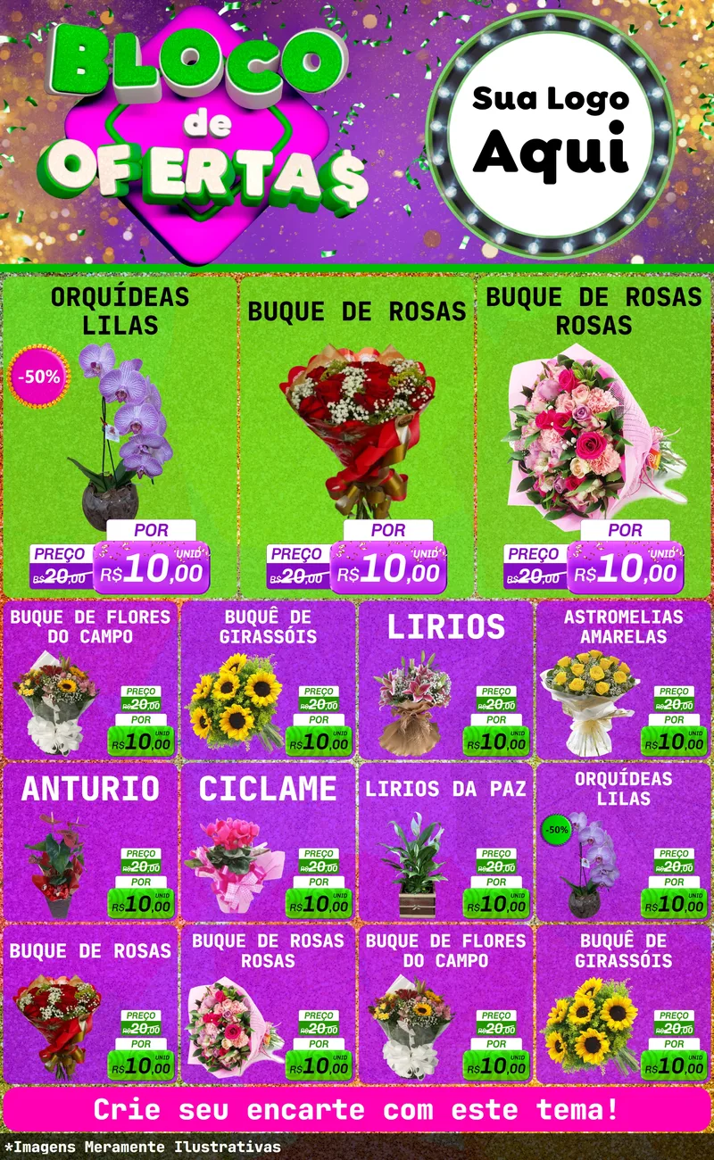 Modelo de Encarte para Encarte Grande com o tema Bloco de Ofertas para Floricultura e jardim