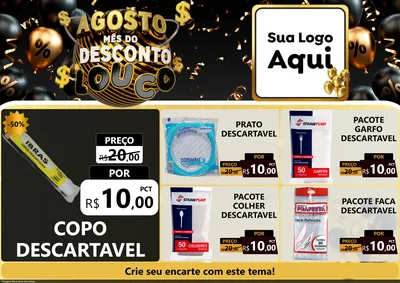 Modelo de Encarte para Encarte A4 Horizontal com o tema Agosto Mês do Desconto Louco para Embalagens