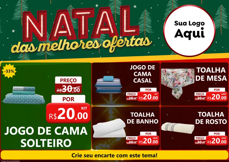 Modelo de Encarte para Encarte A4 Horizontal com o tema Natal das Melhores Ofertas para Cama, Mesa e Banho