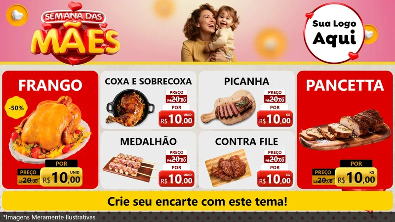 Modelo de TV para TV Horizontal com o tema Semana das Mães para Assados