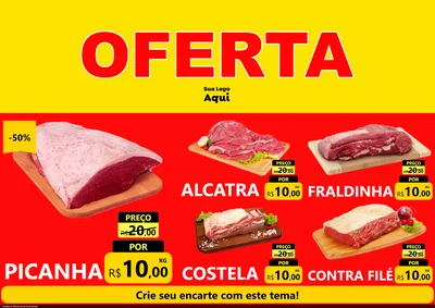 Modelo de Encarte para Encarte A4 Horizontal com o tema OFERTA - Vermelho Cartaz para Açougue