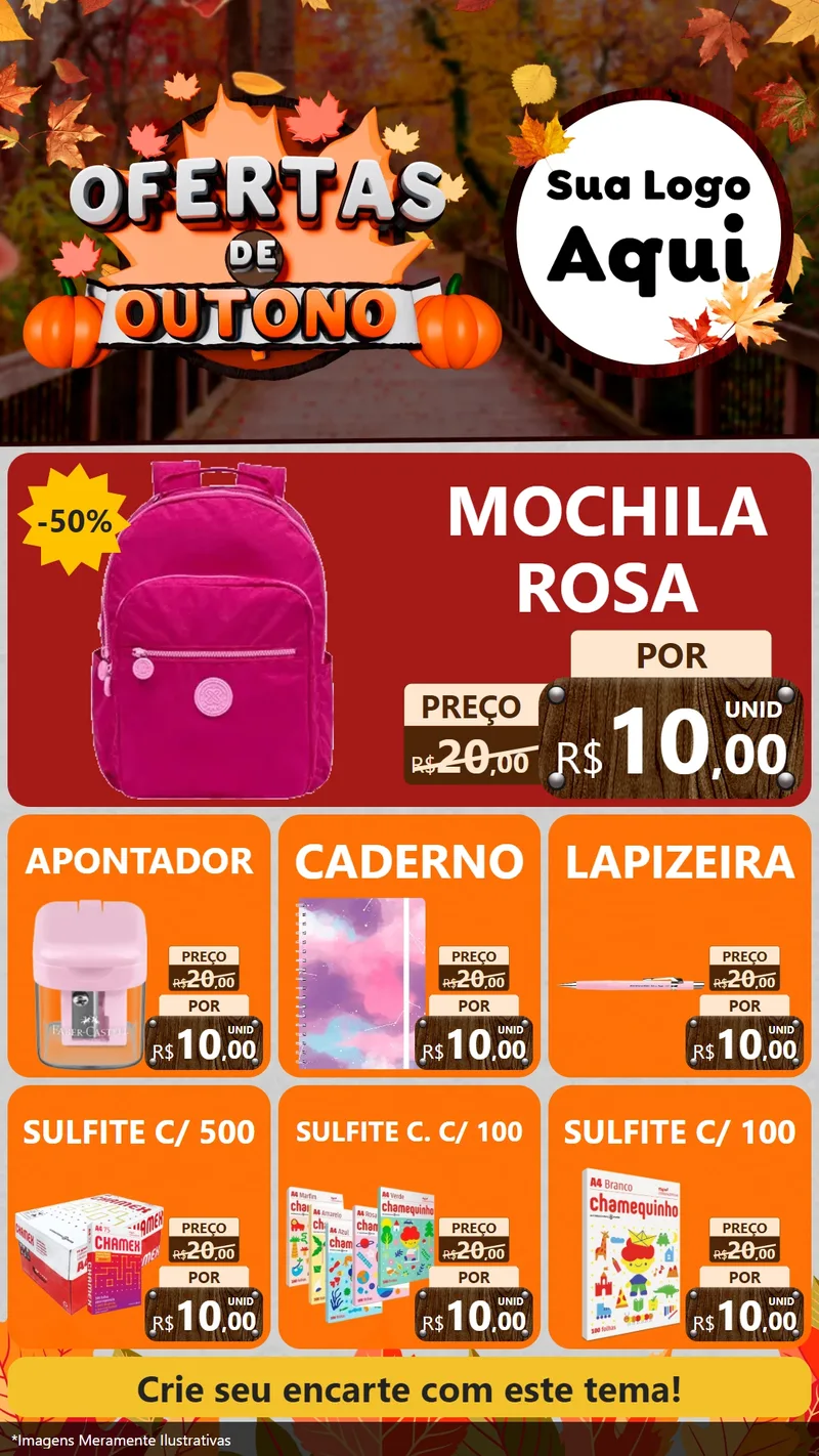 Modelo de Rede Social para Stories com o tema Ofertas de Outono para Papelaria