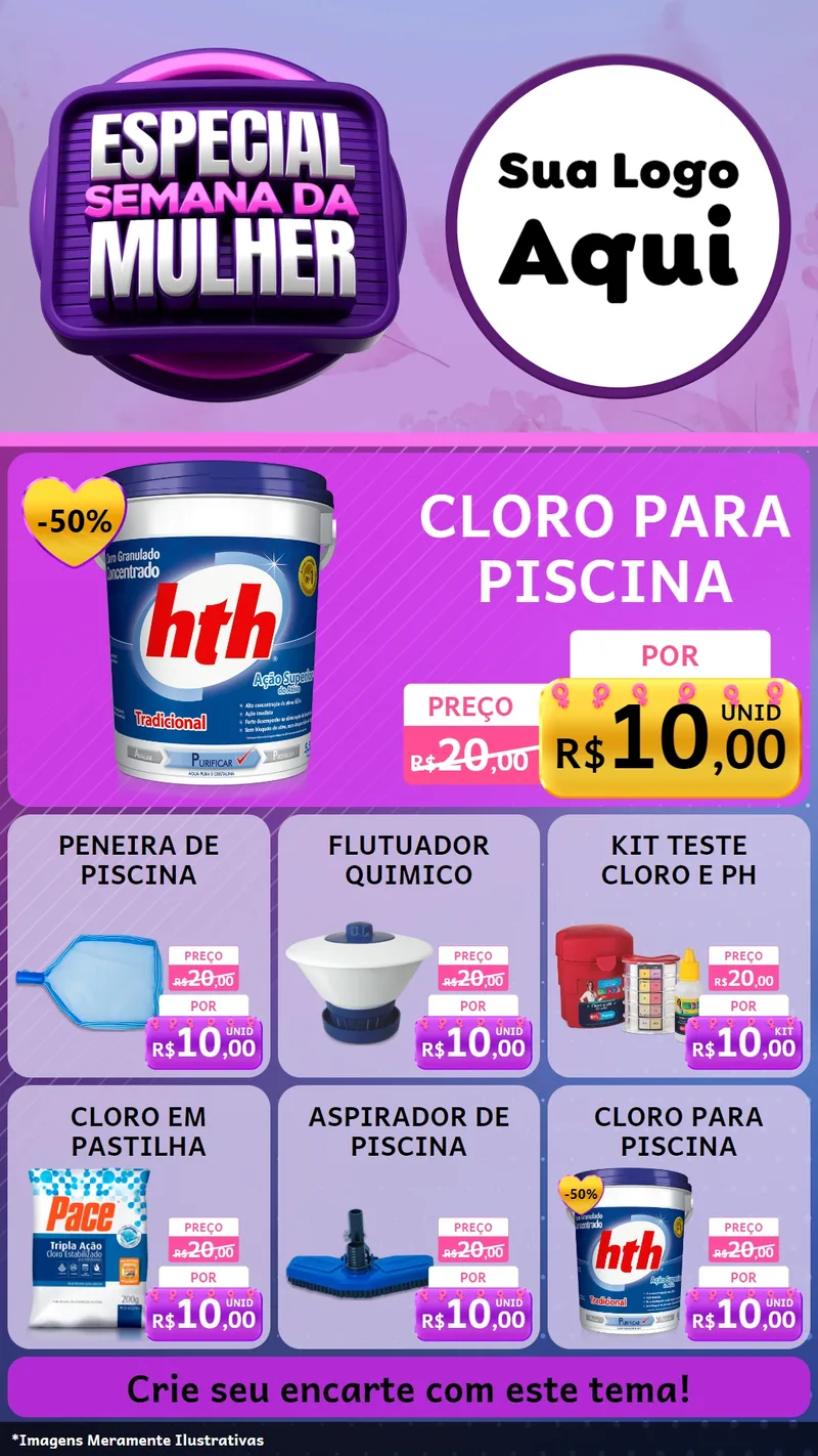 Modelo de Rede Social para Stories com o tema Especial Semana da Mulher para Produtos para Piscina