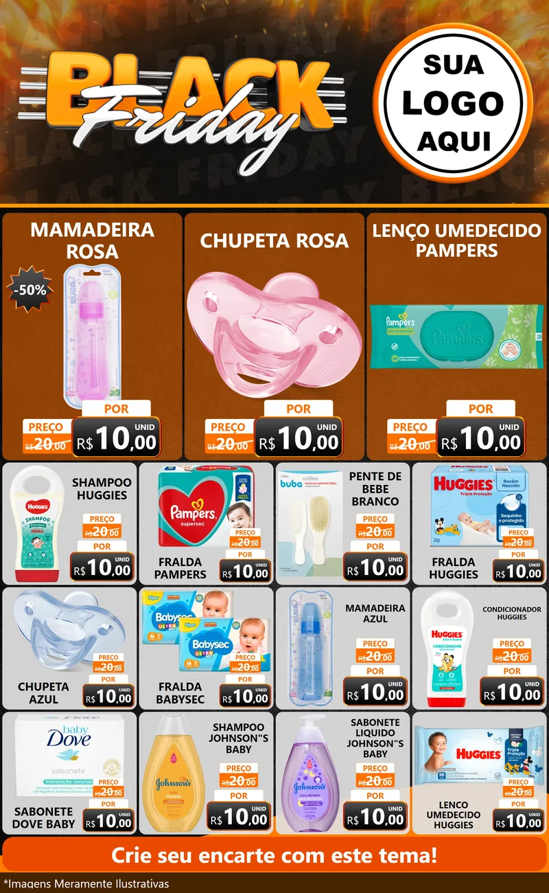 Modelo de Encarte para Encarte Grande com o tema Black Friday para Bebês