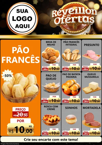 Modelo de Encarte para Encarte A4 Vertical com o tema Réveillon de Ofertas para Padaria