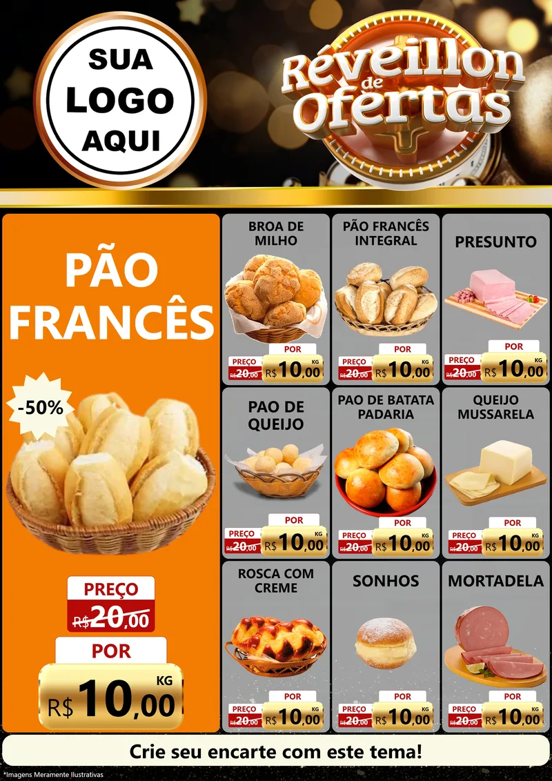 Modelo de Encarte para Encarte A4 Vertical com o tema Réveillon de Ofertas para Padaria
