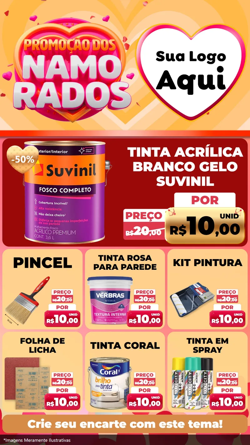 Modelo de Rede Social para Stories com o tema Promoção dos Namorados para Tintas e Ferramentas