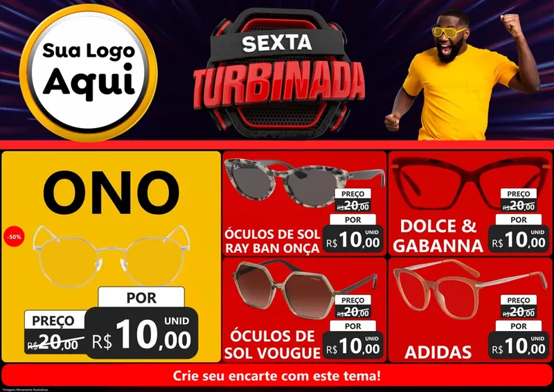 Modelo de Encarte para Encarte A4 Horizontal com o tema Sexta Turbinada para Óticas