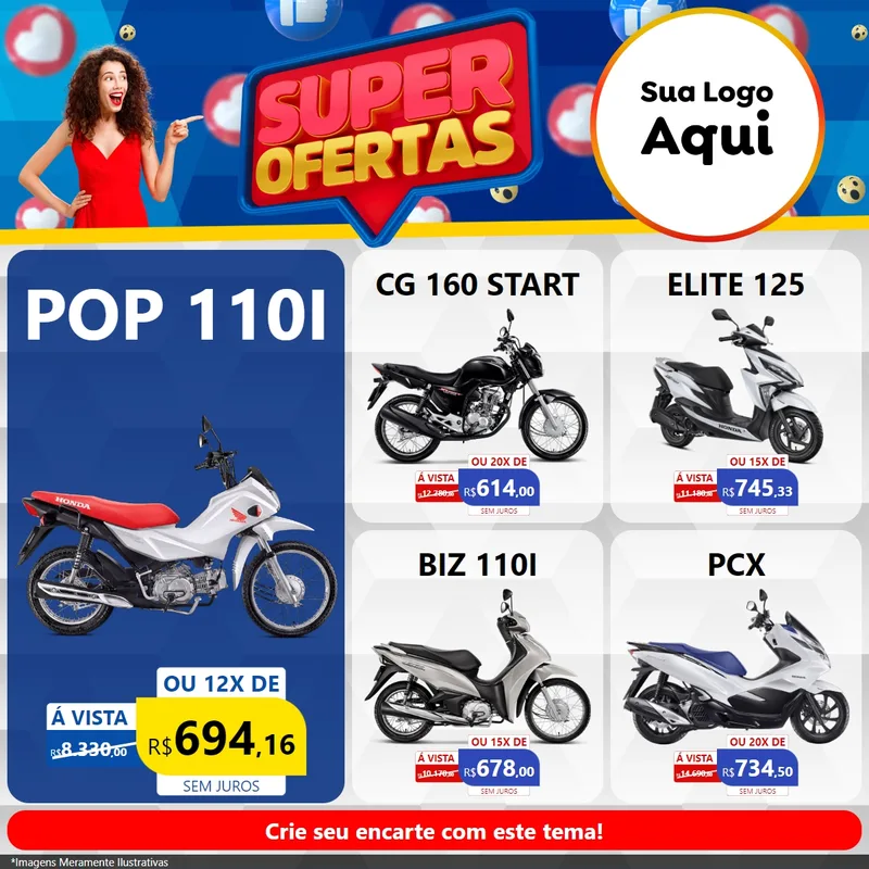 Modelo de Rede Social para Feed Facebook com o tema Super Ofertas para Concessionaria de Motos