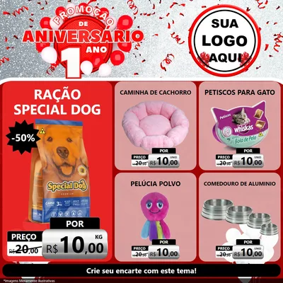 Modelo de Rede Social para Feed Facebook com o tema Promoção de Aniversário - 1 Ano para Pet Shop