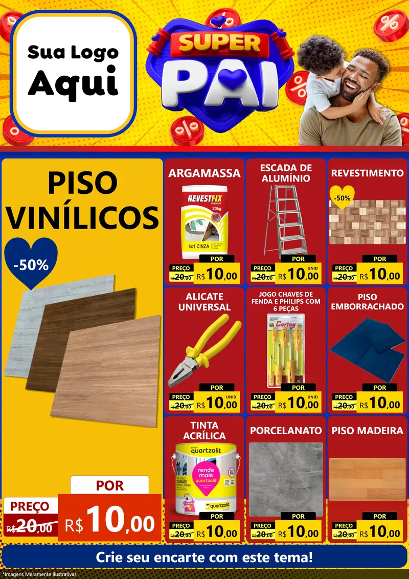Modelo de Encarte para Encarte A4 Vertical com o tema Super Pai para Material para Construção