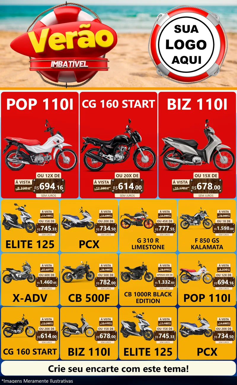 Modelo de Encarte para Encarte Grande com o tema Verão Imbatível para Concessionaria de Motos