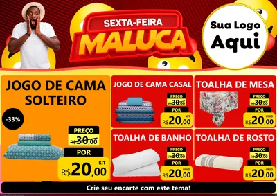 Modelo de Encarte para Encarte A4 Horizontal com o tema Sexta-feira Maluca para Cama, Mesa e Banho