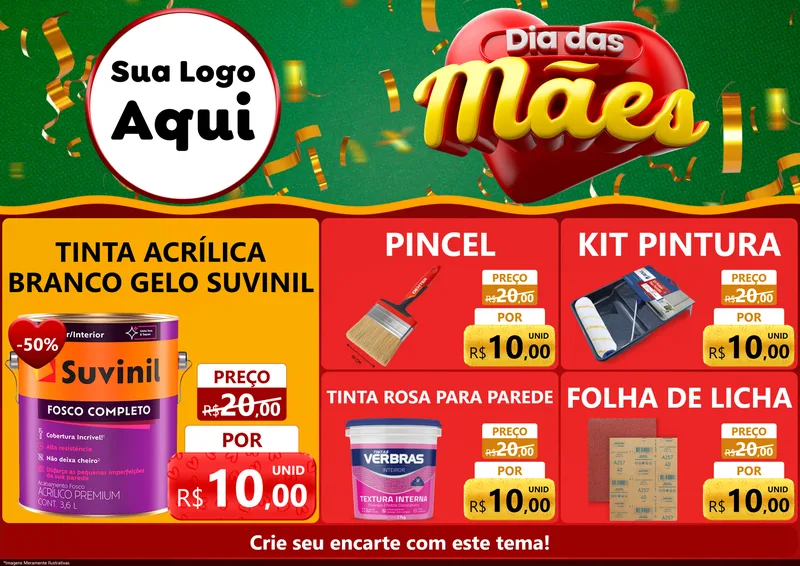 Modelo de Encarte para Encarte A4 Horizontal com o tema Dia das Mães para Tintas e Ferramentas