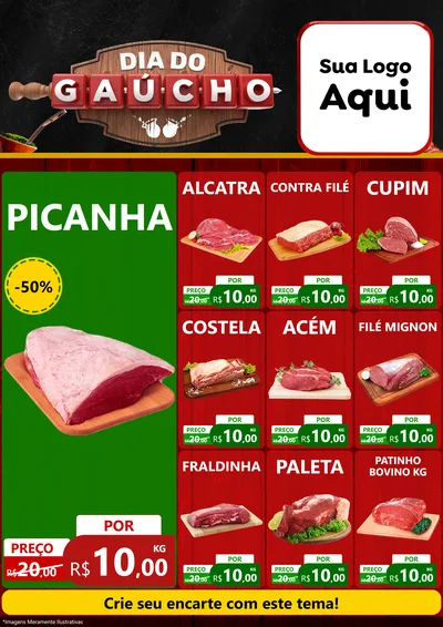 Modelo de Encarte para Encarte A4 Vertical com o tema Dia do Gaúcho para Açougue