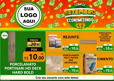 Modelo de Encarte para Encarte A4 Horizontal com o tema Comece Setembro Economizando para Pisos e revestimentos